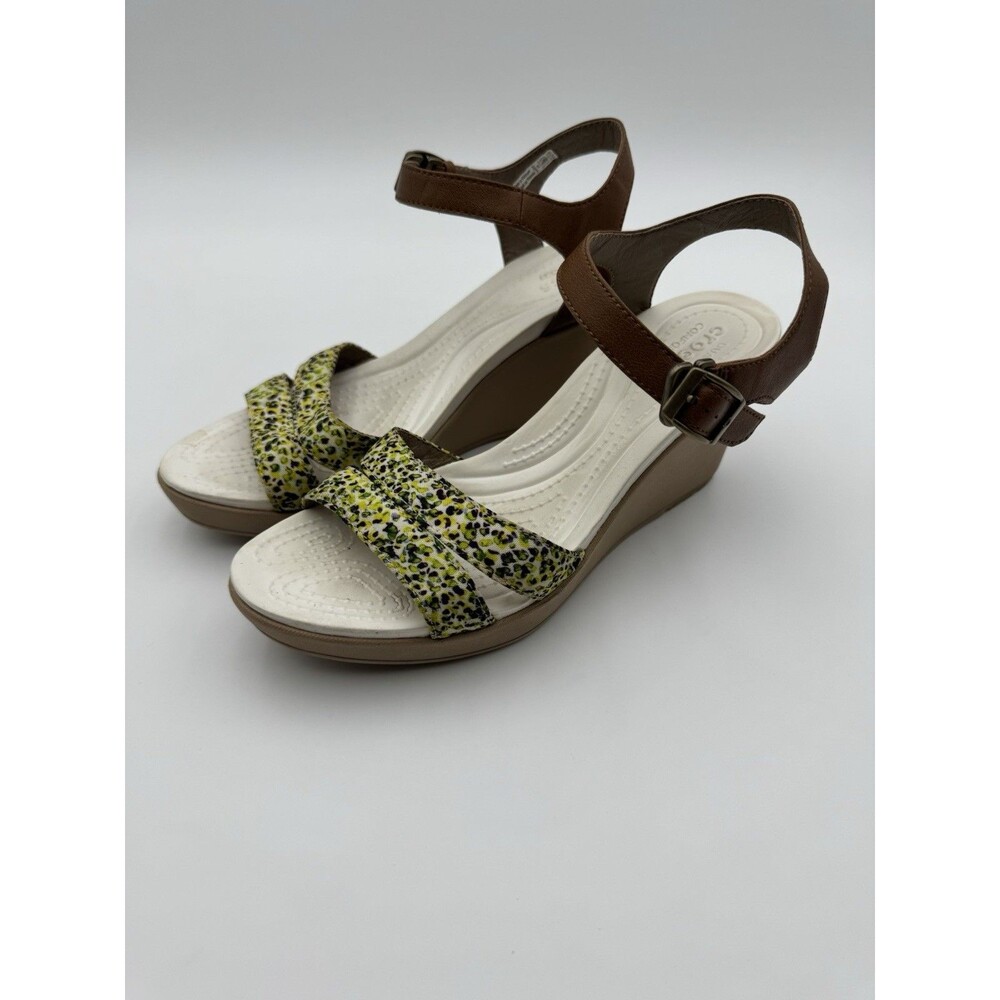 Crocs Women's Leigh II Ankle Strap Stylish Graphic Print Wedges Size 8
